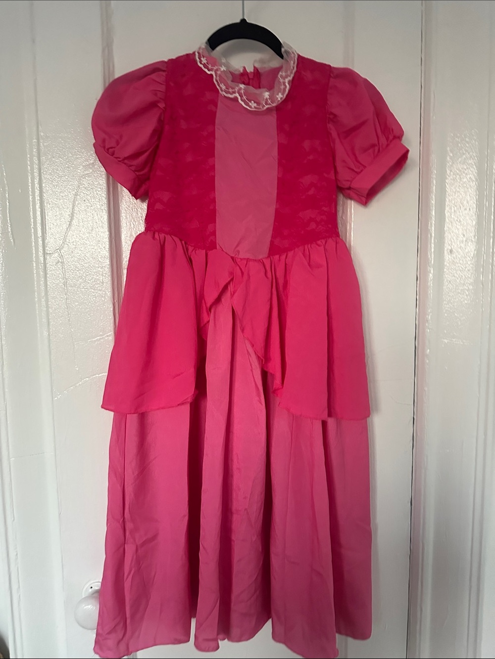 Girls' Pink Party Dress with Lace Collar